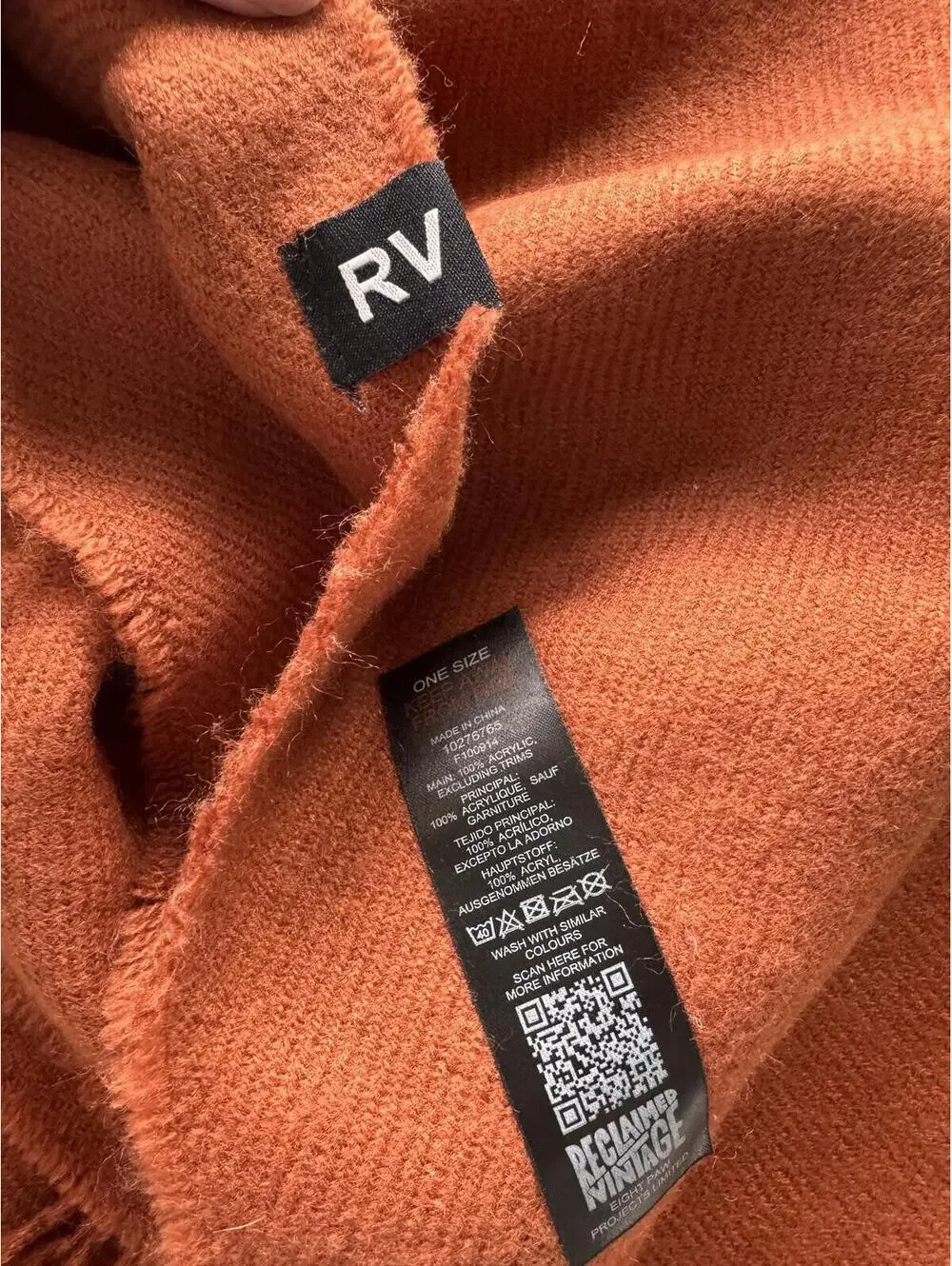 Reclaimed Vintage Chocolate Terracotta Blanket Scarf Fringe Oversized Unisex